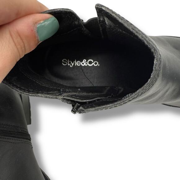 Style & Co Black Booties Size 6 Low Ankle Boot Classic Faux Leather - Picture 5 of 8